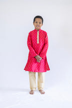 Tomato Red Raw Silk Kurta With Sequined Placket And Salwar