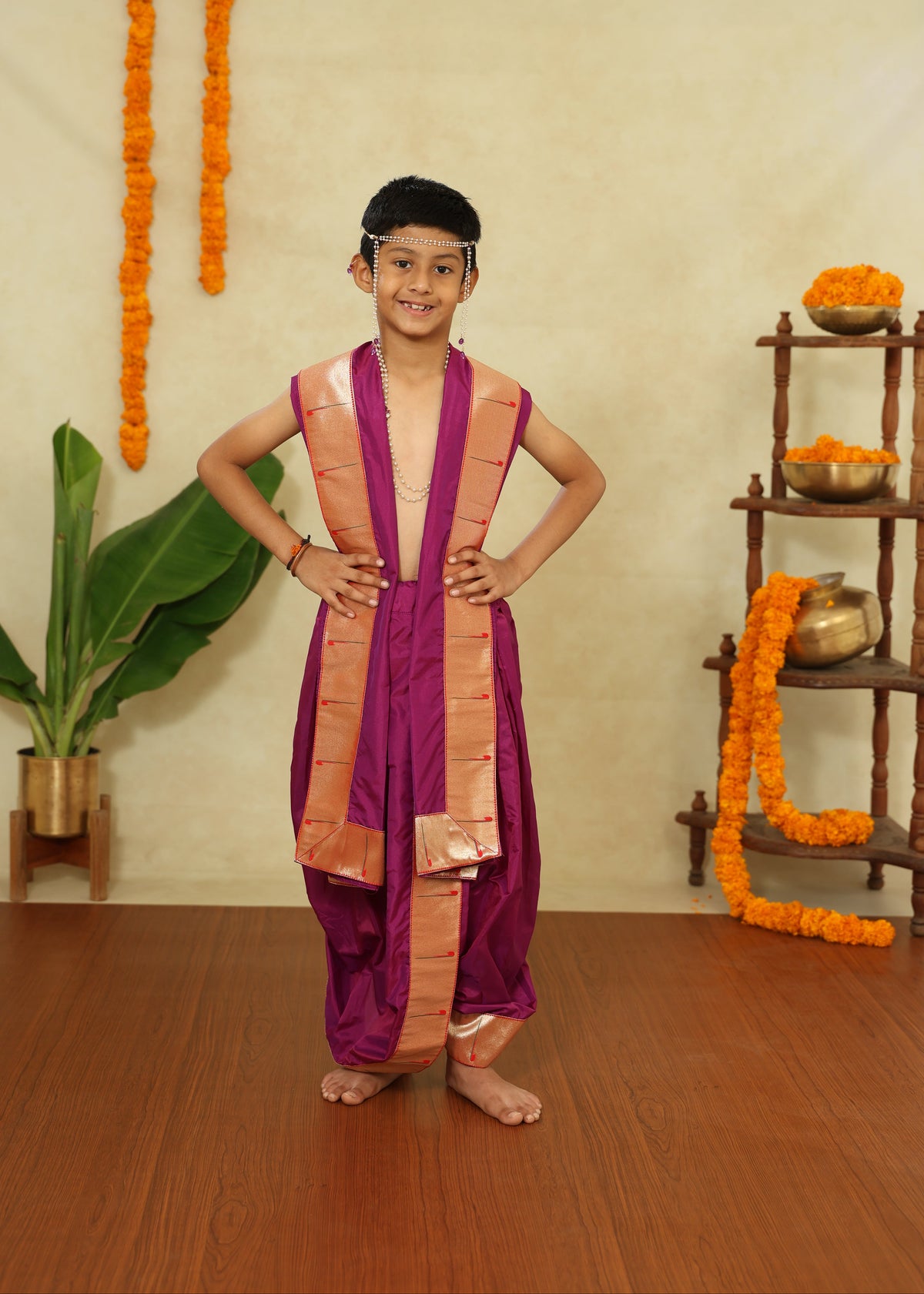 Purple Mysore Silk Sovale Uparane Set With Muniya Paithani Border