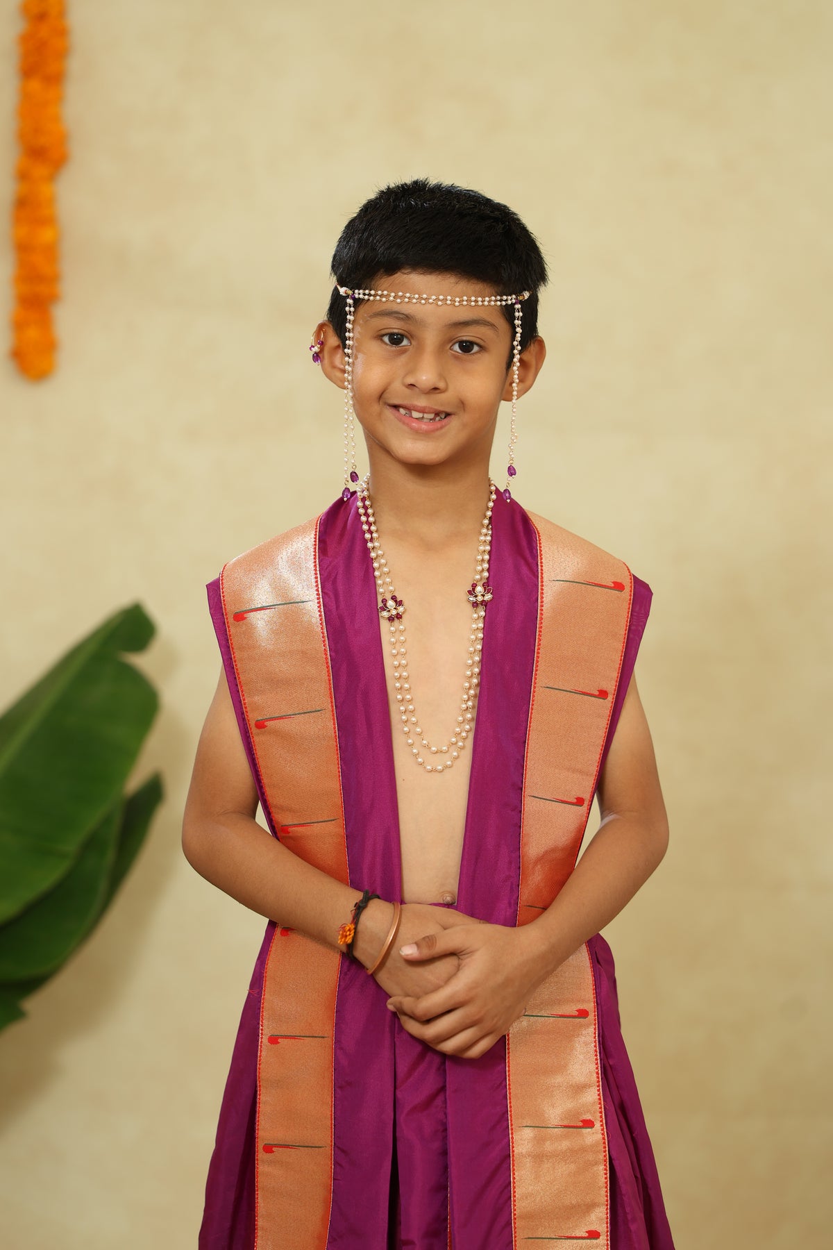 Purple Mysore Silk Sovale Uparane Set With Muniya Paithani Border