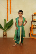 Stitched ready-to-wear Paithani silk dhoti set for kids ideal traditional munj attire for Vratabandha, Upanayanam, sacred thread ceremonies. Premium ethnic wear