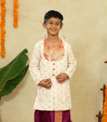 White Short Kurta With Statement Muniya Paithani Motif Yoke