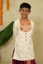 White Short Kurta With Statement Muniya Paithani Motif Yoke