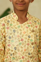 Lemon Yellow Heavy Embroidered Overlap Pattern Short Kurta