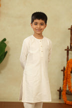 White Cotton Silk Round Neck Kurta And Salwar Set