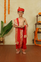 Red Mysore Silk Sovale Uparane Set With Muniya Paithani Border