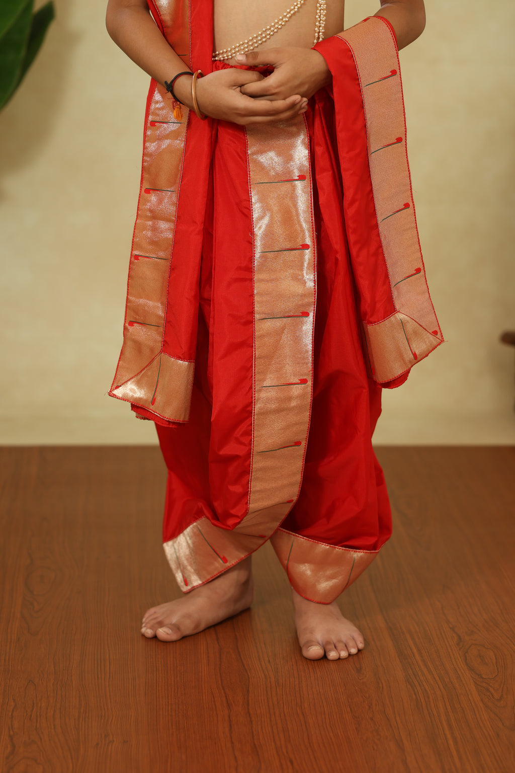 Red Mysore Silk Sovale Uparane Set With Muniya Paithani Border