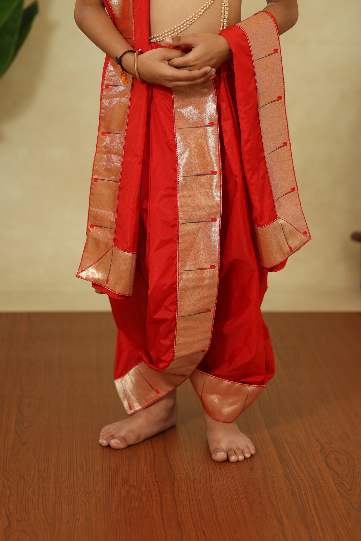 Red Mysore Silk Sovale Uparane Set With Muniya Paithani Border