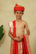 Red Mysore Silk Sovale Uparane Set With Muniya Paithani Border