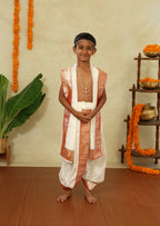 White Mysore Silk Sovale Uparane Set With Muniya Paithani Border