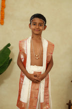 White Mysore Silk Sovale Uparane Set With Muniya Paithani Border
