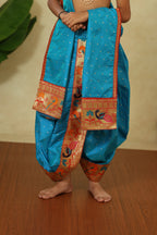 Teal Blue Satin Taffeta Silk Sovale Uparane Set With Paithani Border