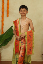 Parrot Green Mysore Silk Sovale Shela Set With Broad Paithani Border