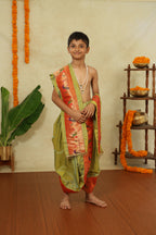 Parrot Green Mysore Silk Sovale Shela Set With Broad Paithani Border
