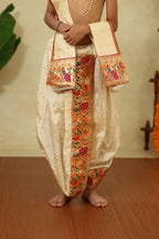 Ivory Taffeta Silk Sovale Uparane Set With Vibrant Paithani Border
