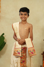 Ivory Taffeta Silk Sovale Uparane Set With Vibrant Paithani Border