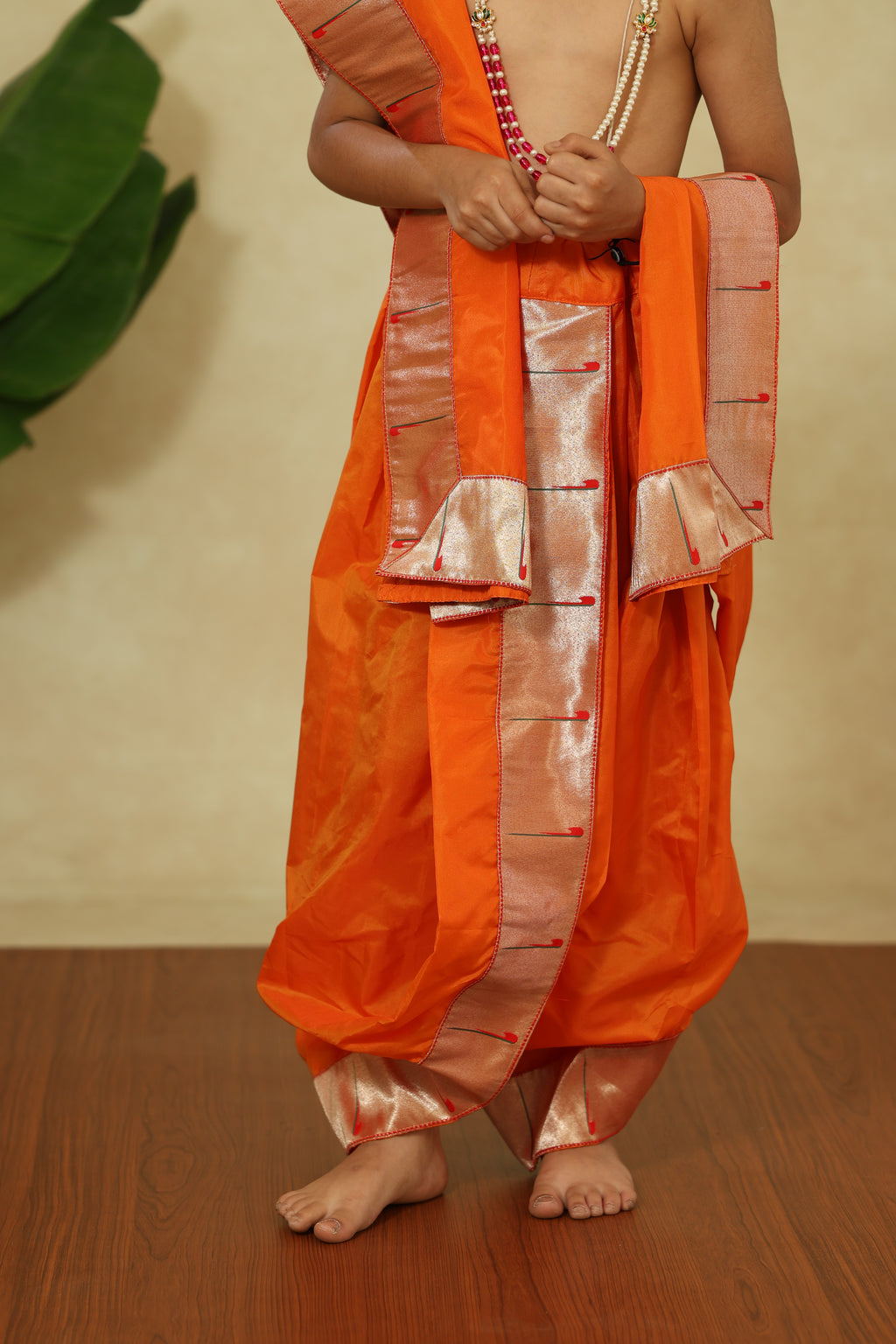 Orange Mysore Silk Sovale Uparane Set With Muniya Paithani Border