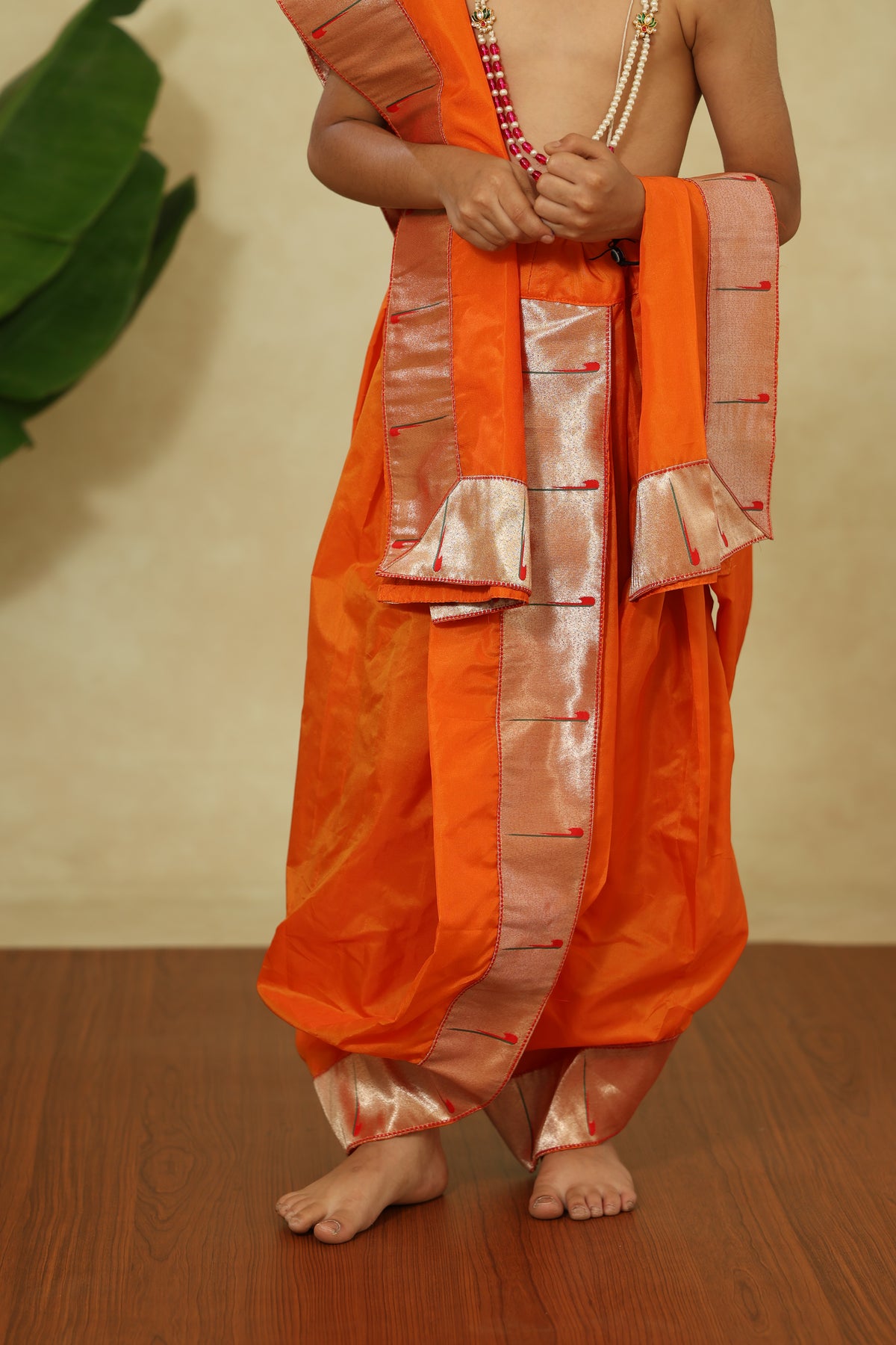 Orange Mysore Silk Sovale Uparane Set With Muniya Paithani Border