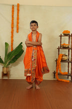 Orange Mysore Silk Sovale Uparane Set With Vibrant Paithani Border