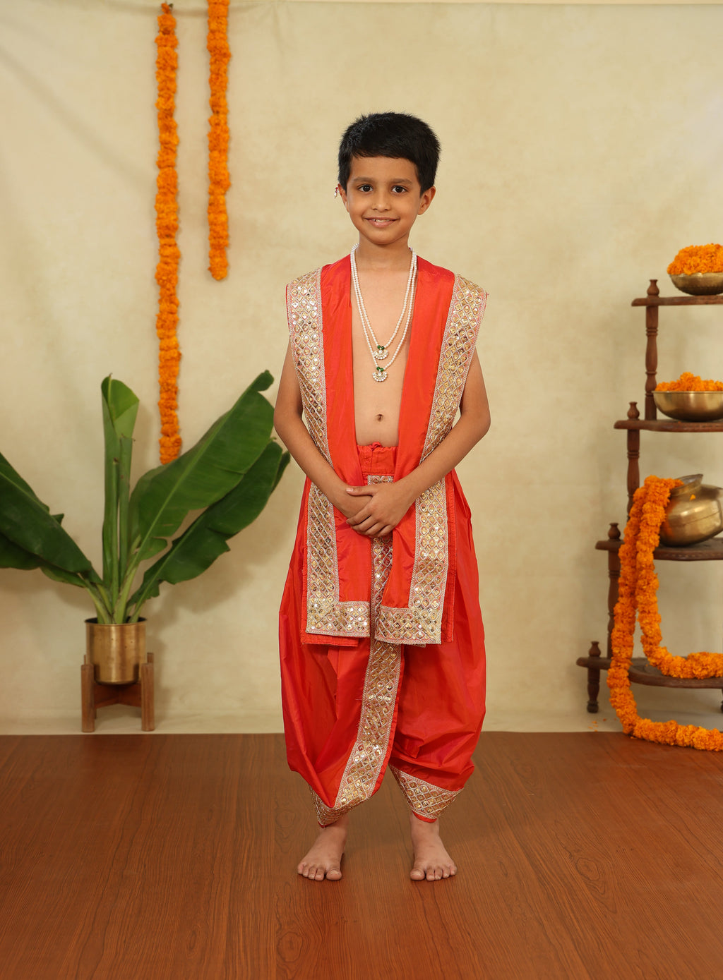 Coral Mysore Silk Sovale Uparane Set With Heavy Sequins Lace