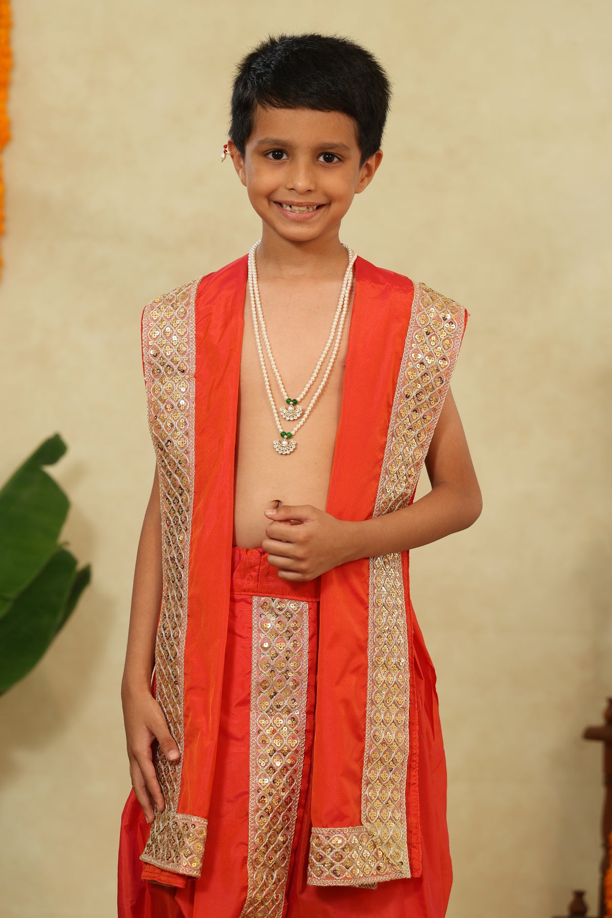 Coral Mysore Silk Sovale Uparane Set With Heavy Sequins Lace