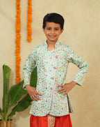 Powder Blue Heavy Embroidered Overlap Pattern Short Kurta