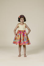 Cream Brocade & Orange Printed Silk Singlet Frock