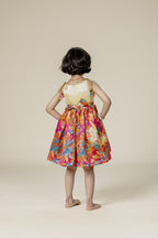 Cream Brocade & Orange Printed Silk Singlet Frock