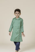 Sage Green Raw Silk Zari Butta Mandarin Collar Kurta