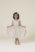 Cream Vichitra Silk Sleeveless Frock For Girls