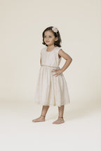 Cream Vichitra Silk Sleeveless Frock For Girls
