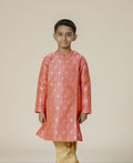 Coral Raw Silk Zari Butta Mandarin Collar Kurta