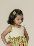 Olive Set of Two Printed Silk Fabric Handcrafted Flower Bud Clips For Girls