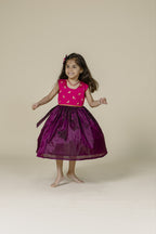 Dark Pink Embroidered Bodice & Wine Mysore Silk Flare Frock