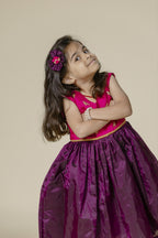 Dark Pink Embroidered Bodice & Wine Mysore Silk Flare Frock