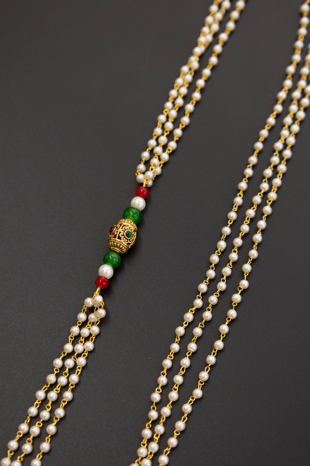 Vratabandha Pearls Accessories Combo with Red and Green stone studded brass filigree beads for Batu