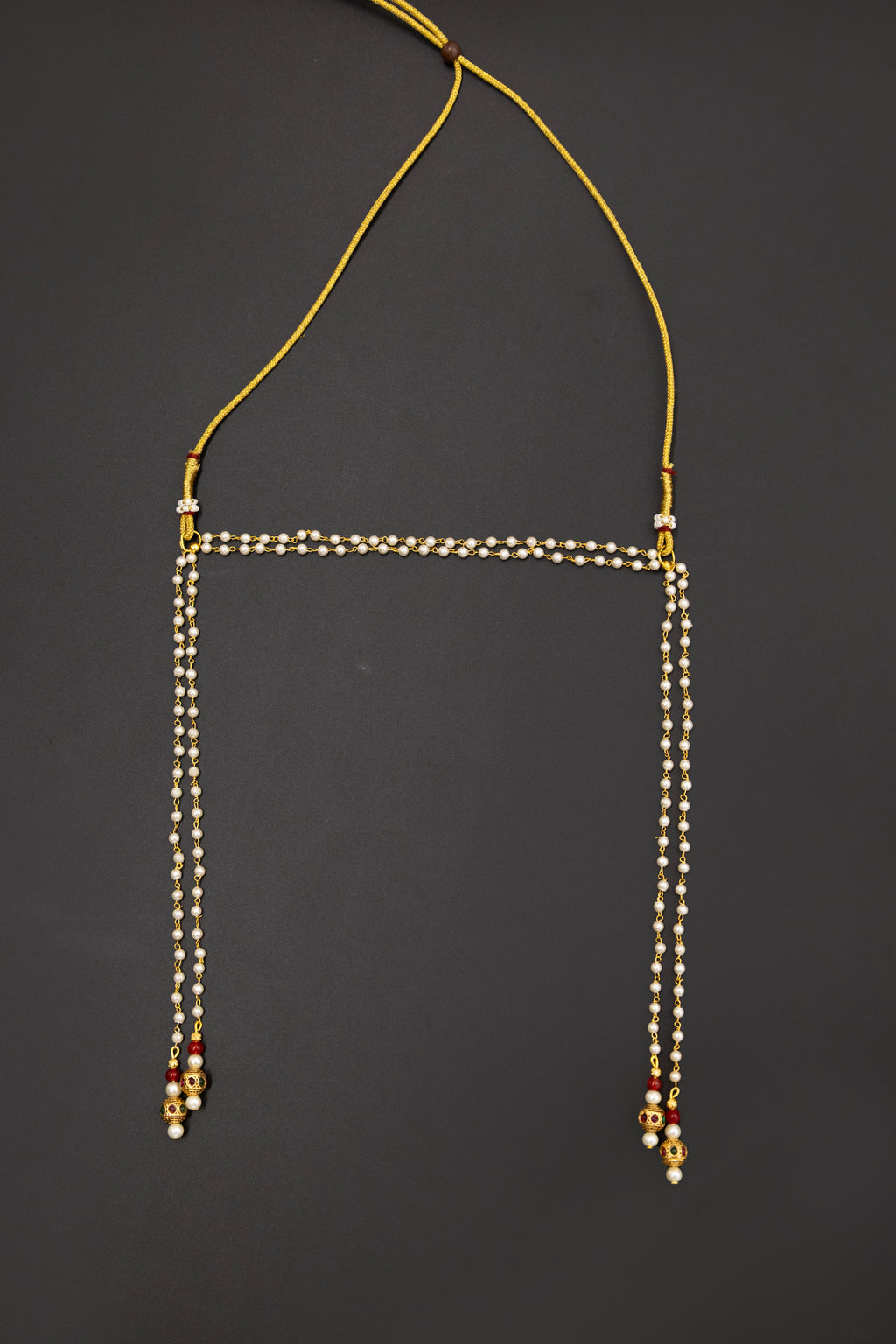 Vratabandha Pearls Accessories Combo with Red and Green stone studded brass filigree beads for Batu