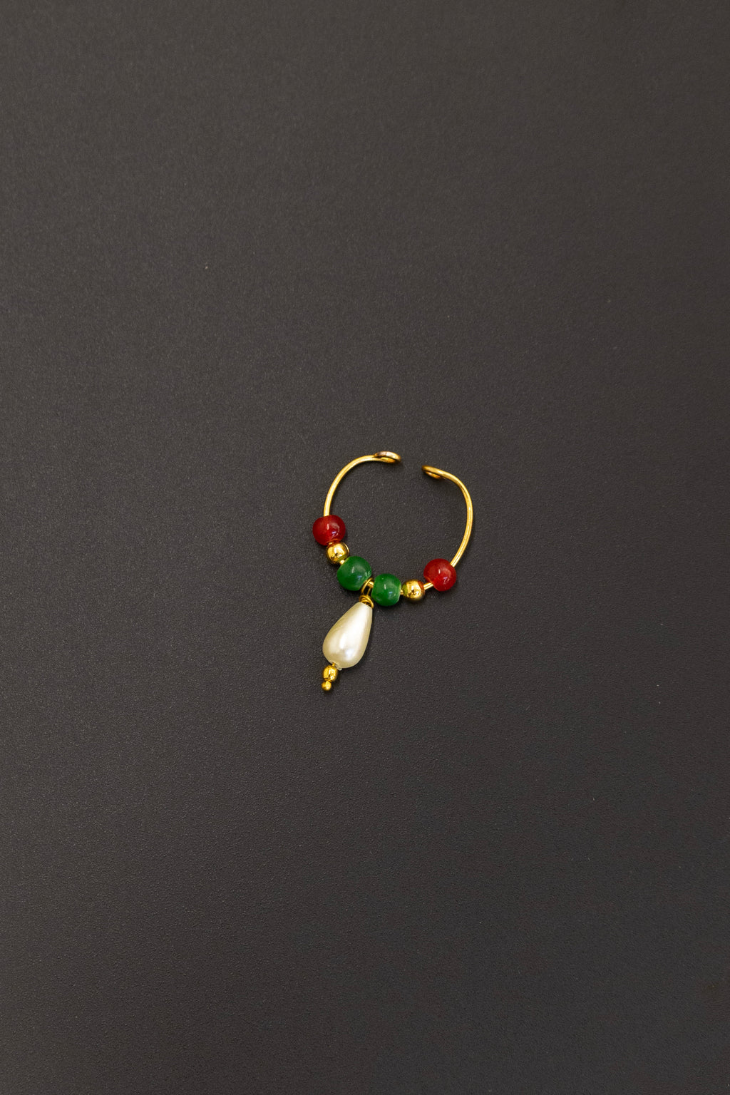 Vratabandha Pearls Accessories Combo with Red and Green stone studded brass filigree beads for Batu