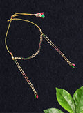 Rice pearls with pink and green crystals chain Mundavali for Vratbandha Ceremony.Mundavalya,kanthi,bhikbali,topi,pagdi are boys accessories exclusively designed using Pearls,glass beads,jadau & gold plated findings for Batu,for Upanayan/Vratabandha/munj /thread ceremony.