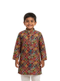 Multicolor Digital Printed Tussar Silk Stand Collar Kurta