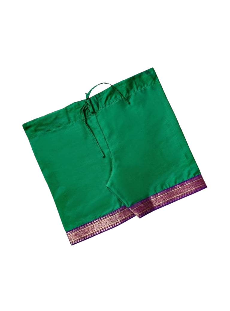 Bottle Green Mysore Silk Inner Pant With Purple Paithani Lace