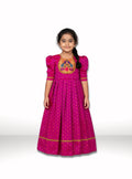 Pink Brocade Silk Flared Gown With Paithani Motif Yoke
