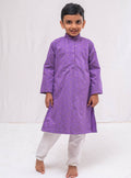 Lovendor pine silk with golden jari butta stand collar kurta with white cotton silk salwar set for Boys.Kurtas with collar or Angrakha pattern teamed with salwar are the best choice for any festive occasion for boys. They are Trendy, Easy to wear and comfortable to carry.