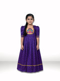 Purple Brocade Silk Flared Gown With Paithani Motif Yoke