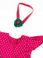 Anaya Magenta Brocade & Green Silk Frock With Headband