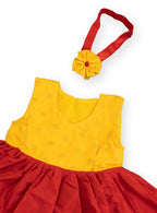 Saguna Baby Girl Yellow & Red Silk Dress With Headband