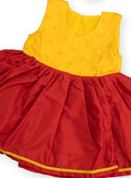 Saguna Baby Girl Yellow & Red Silk Dress With Headband