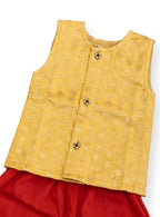 Daksh Baby Boy Golden Brocade Silk Vest & Red Pants Set