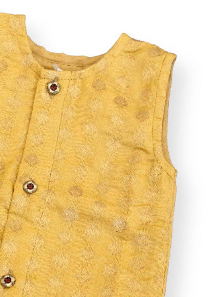 Daksh Baby Boy Golden Brocade Silk Vest & Red Pants Set