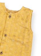 Daksh Baby Boy Golden Brocade Silk Vest & Red Pants Set