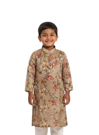 Grey Digital Printed Tussar Silk Stand Collar Kurta